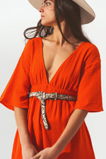 Textured V-Neck Maxi Dress in Orange