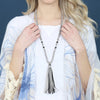 Hdn2238 - Colorful Natural Stone Glass Beads Leather Tassel Necklace