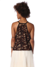 Brown Camo Print Dip Hem Top