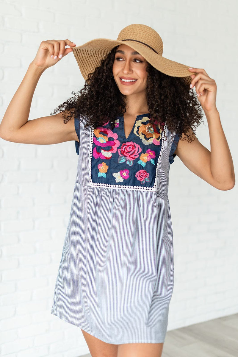 Festival Season Striped Embroidered Dress