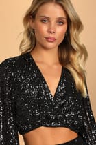 Shining with Confidence Black Sequin Two-Piece Bodycon Dress