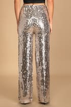 You Better Work Silver Multi Sequin Wide-Leg Pants