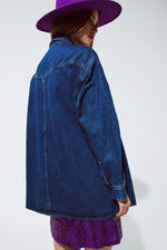 Denim Oversized Cargo Shirt Jacket With Pockets