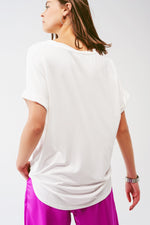 Asymmetrical Graphic T-Shirt in White