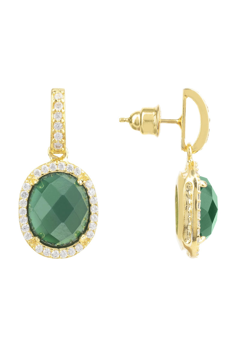 Beatrice Oval Gemstone Drop Earrings Gold Green Onyx