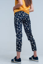 Navy Floral Pants With a Belt