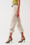 Cargo Pants With Tassel Ends in Sand