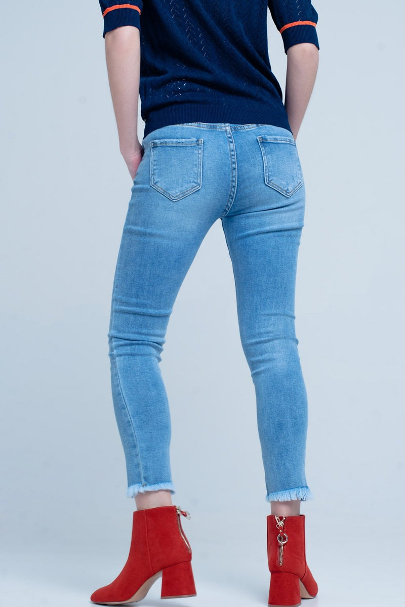 Blue Fringed Skinny Jeans