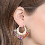 B2e2776 - Fan Tassel Metal Hammered Hoop Earrings