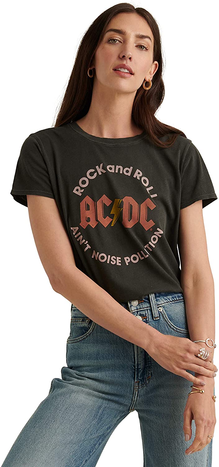 Lucky Brand Women's Short Sleeve Neck Ac/Dc Crew Tee