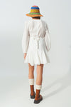 Ruffle v Neck Dress in White