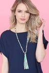 Hdn2238 - Colorful Natural Stone Glass Beads Leather Tassel Necklace