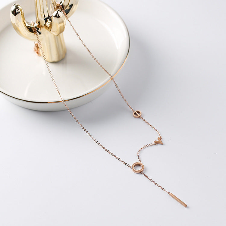 Rose gold LOVE strip necklace clavicle chain