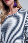 Navy Striped Asymmetric Sweater