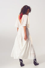 Smock v Neck Maxi Dress in White