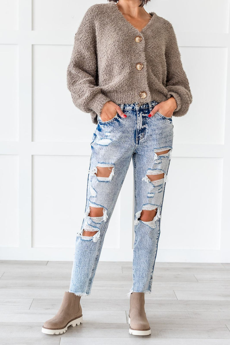 Girl Gang Stone Washed Distressed Jeans