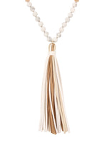 Hdn2238 - Colorful Natural Stone Glass Beads Leather Tassel Necklace