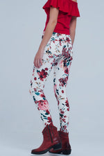 White Jeans With Roses Print