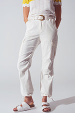 Straight Leg Cargo Pants in White