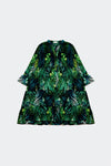 Mini Smock Dress in Green Leaf Print