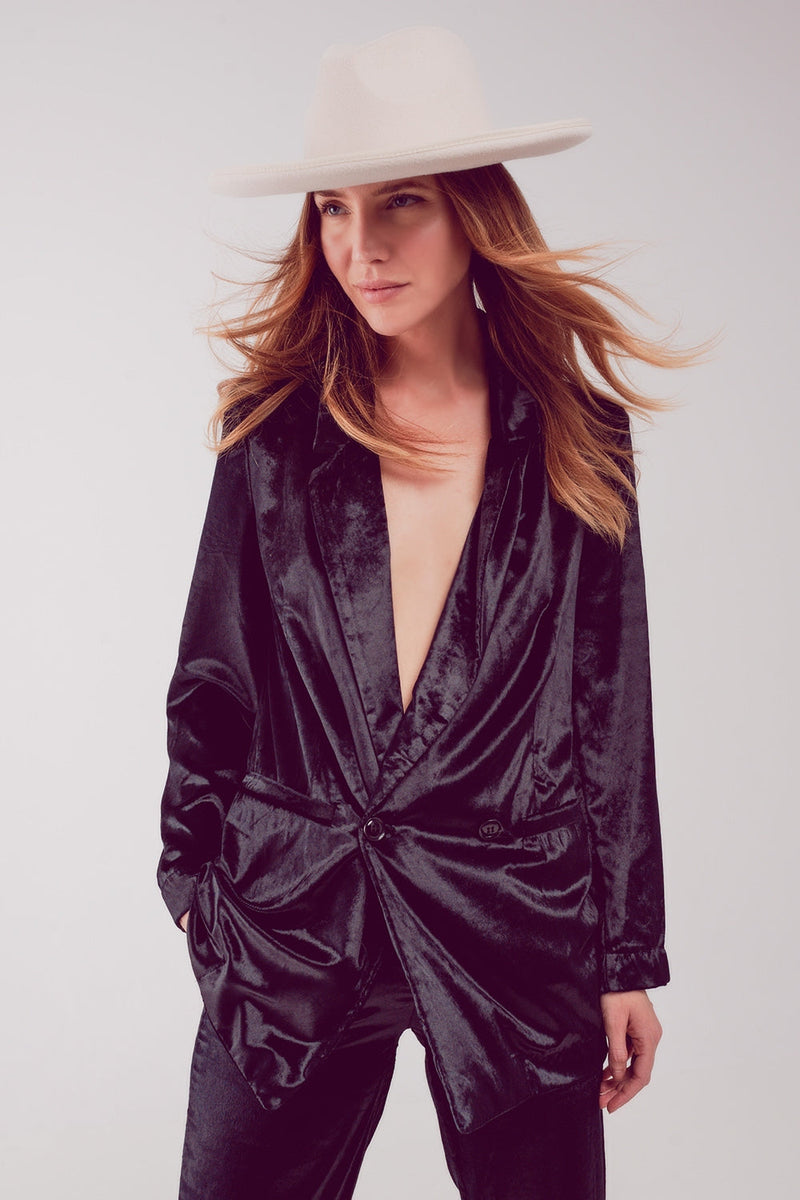 Black Velvet Oversized Blazer