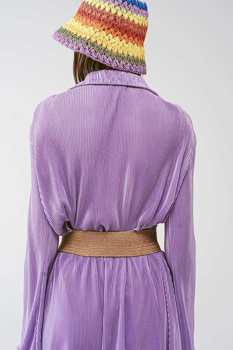 Pleated Satin Wrap Top in Lilac