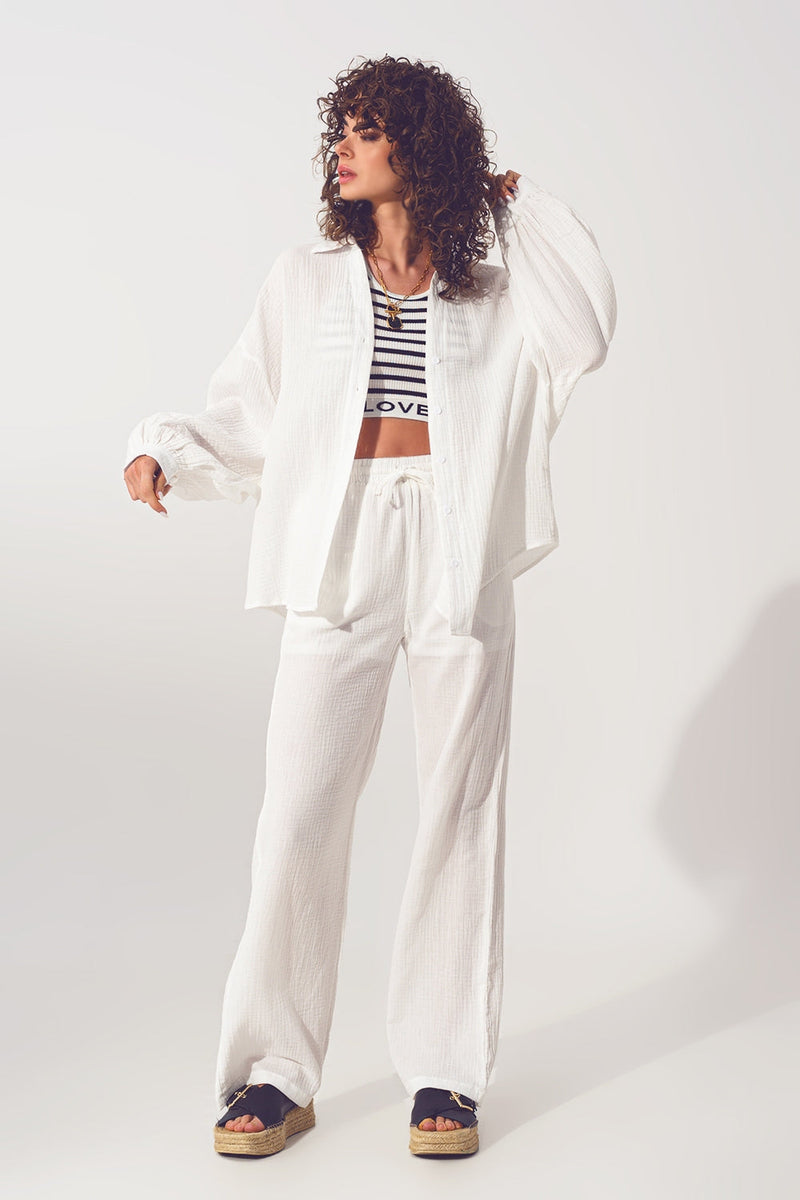 Textured Wide Leg Pants in White