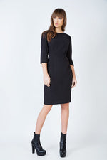 Fitted Black Pocket Detail Dress in Crepe Fabric