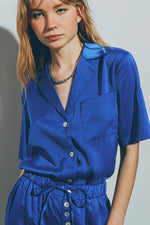 Satin Short Sleeve Shirt in Blue