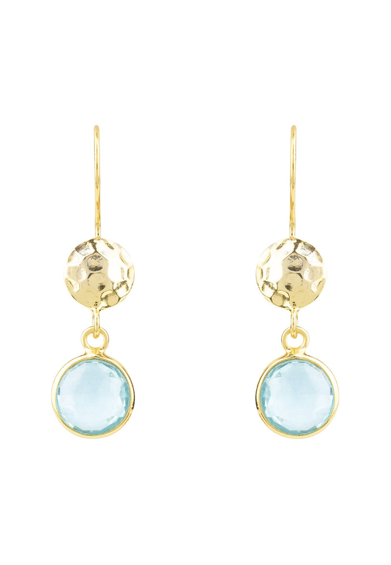 Circle & Hammer Earring Gold Blue Topaz