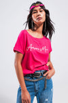 Amore Mio Slogan Tee in Fuchsia