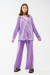 Relaxed Pleated Satin Shirt in Lilac