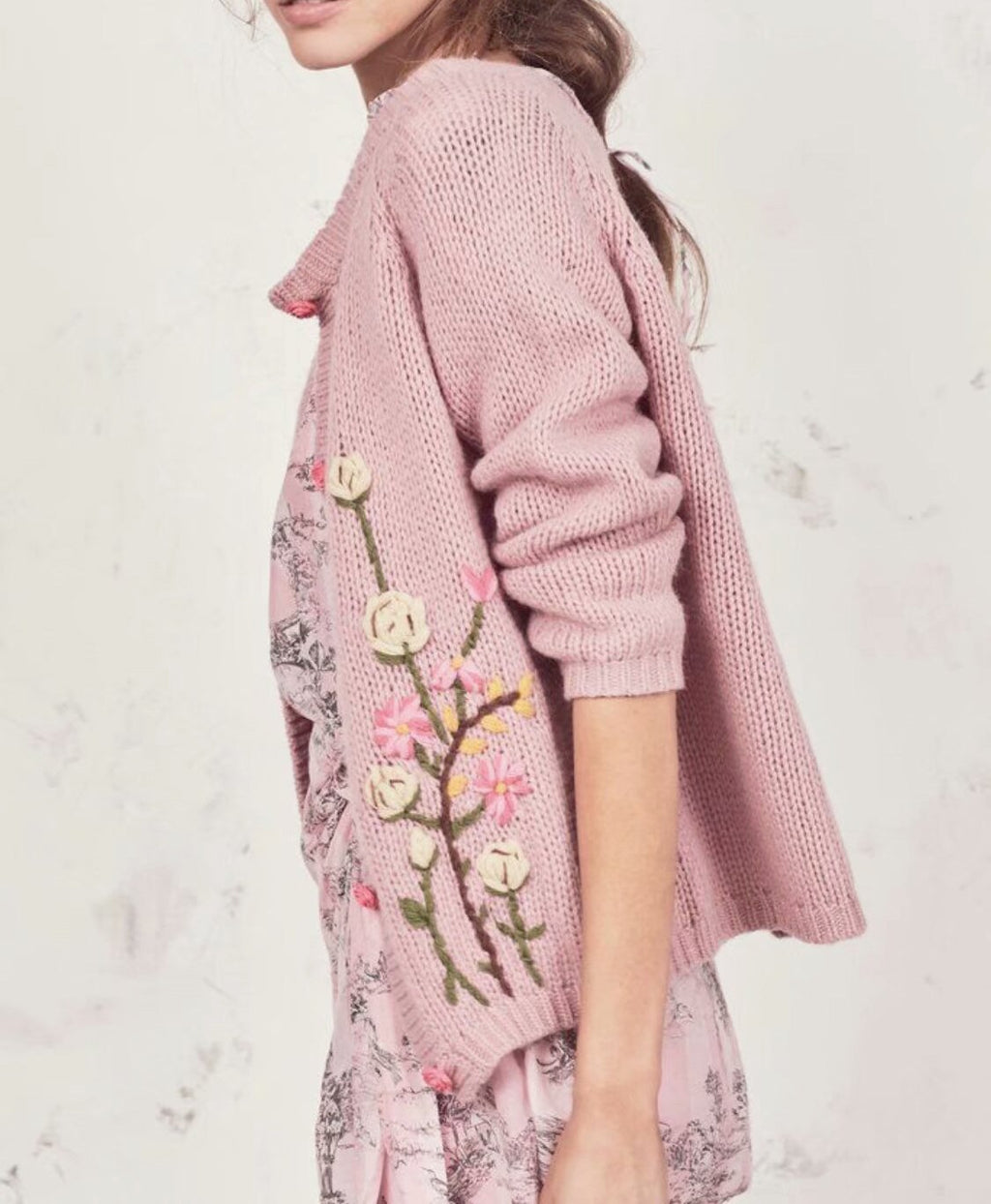 Rosalie Clad In Floral Hand-Embroidered Cardigan