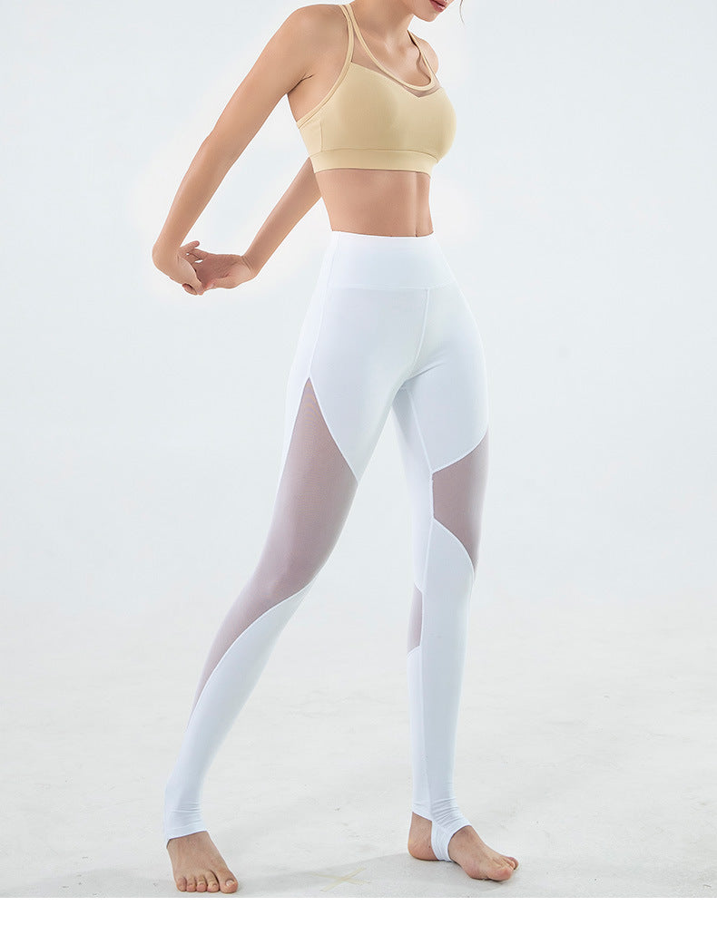 High waist sexy mesh stitching yoga step pants