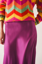 Satin Midi Skirt in Fuchsia