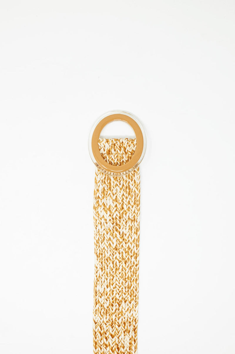 Round Buckle Braided Belt in Beige