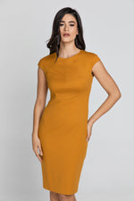 Fitted Mustard Dress With Cap Sleeves