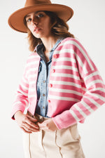 Lightweight Stripe Cardigan in Pink