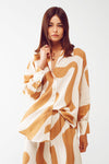 Relaxed Shirt in Beige Abstract Print