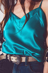 Satin Crop Top in Turquoise