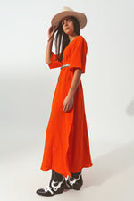 Textured V-Neck Maxi Dress in Orange