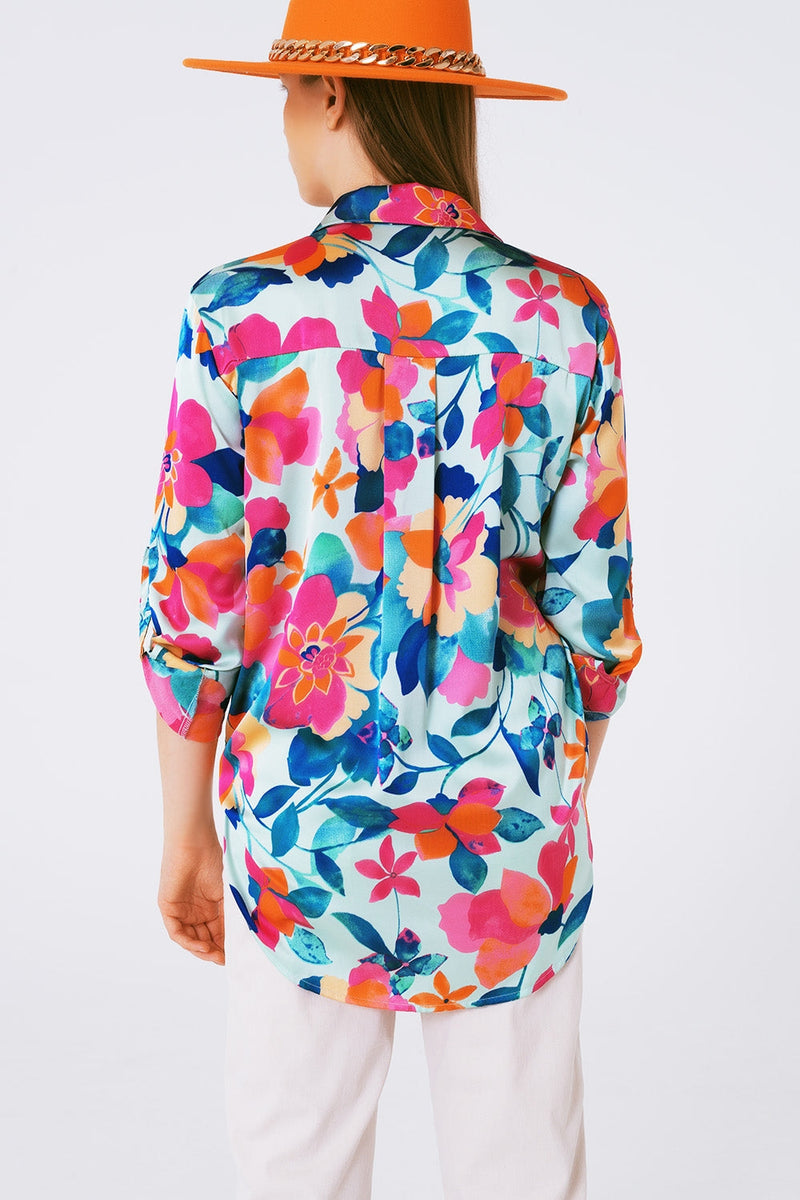 Soft Satin Blouse With Flower Print