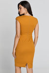 Fitted Mustard Dress With Cap Sleeves