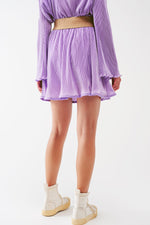 Pleated Satin Mini Skirt in Lilac