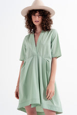 High Low Dress With Empire Waistline in Green