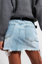 Denim Button Through Mini Skirt in Light Blue