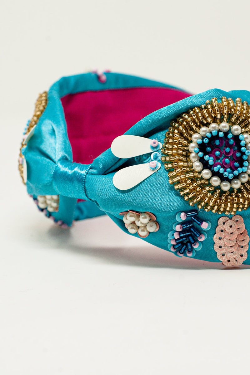 Embellished Chunky Headband in Blue