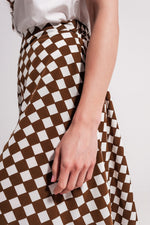 Brown Checkerboard Midi Skirt