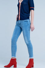 Blue Fringed Skinny Jeans