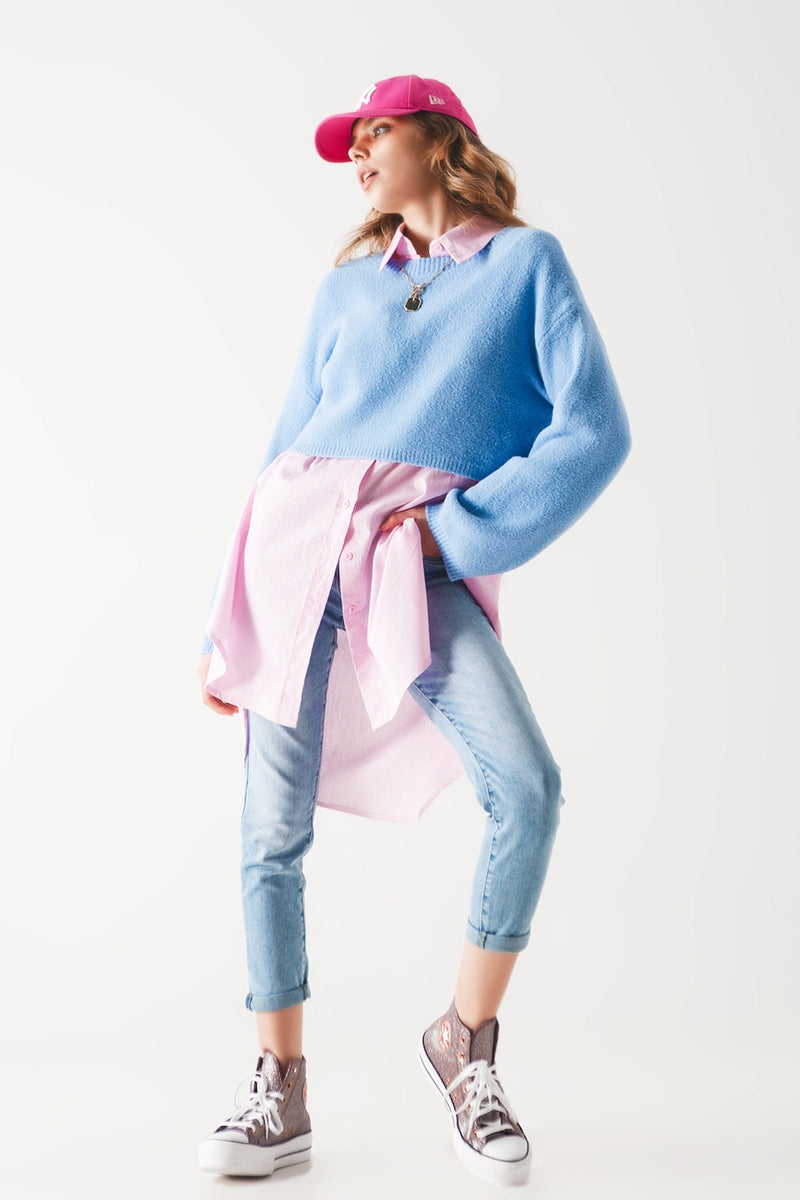 Fluffy Cropped Jumper in Blue